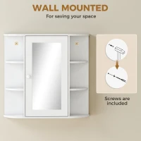 HOMCOM Mirrored Bathroom Wall Cabinet Wall Mounted Medicine Cabinet with Door & Shelves, White(m-7)
