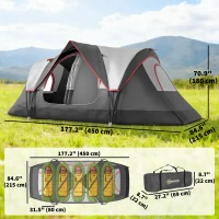 Outsunny Camping Tent for 6-8 Man with 2000mm Waterproof Rainfly and Carry Bag for Fishing Hiking Festival, Dark Grey(m-3)
