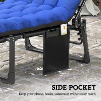 Outsunny 29.5" Wide Folding Chaise Lounge Chair Outdoor Tanning Chair, Camping Cot with Cushion, Side Pocket, Grey/Blue(m-9)