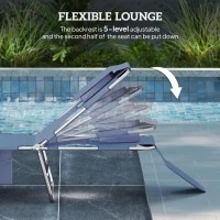 Outsunny 2 Tanning Chairs with Face Hole, 5-Level Adjustable Outdoor Chaise Lounge Chair with Pillow for Beach, Pool, Gray(m-4)