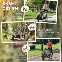 Aosom 3-in-1 Bike Trailer for Kids, Running Stroller with 2 Seats, Jogging Cart with 5-Point Harness, Storage Units, Green(m-4)