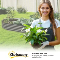 Outsunny 5' x 3' x 1' Large Outdoor Planter Box, Galvanized Raised Garden Bed with Metal Plant Stake, Dark Grey(m-9)