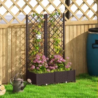 Outsunny Raised Garden Bed with Trellis, Plastic Raised Flower Bed with Drainage Holes and Drain Plugs(m-9)