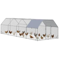 PawHut Large Chicken Coop Metal Chicken Run with Waterproof and Anti-UV Cover, Flat Shaped Walk in Fence Cage Hen House for Outdoor and Yard Farm Use, 1" Tube Diameter, 9.2' x 24.9' x 6.4'(m-1)