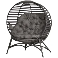 Outsunny Egg Chair, Patio Lounge Chair, Foldable Basket Chair with Large Seat Cushion, Side Pocket, Sand(m-2)