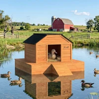 PawHut Floating Duck Coop, Wooden Duck House with Ramp and Waterproof Asphalt Roof, Small Animal House(m-2)