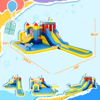 Qaba 6 in 1 Inflatable Water Slide Park with Splash Pools, 2 Slides, Trampoline, Climbing Wall, Cannon, Basketball Hoop(m-3)