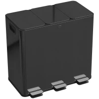 HOMCOM Triple Garbage Bin, Soft-Close Trash Can with Foot Pedal, 3 x 20 Liter Garbage Can with Removable Inner Buckets, Black(m-2)