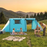 Outsunny 3-4 Person Camping Tent with 2 Rooms, 3000mm Waterproof Portable Family Tent with Carry Bag, Sky Blue(m-8)