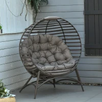 Outsunny Egg Chair, Patio Lounge Chair, Foldable Basket Chair with Large Seat Cushion, Side Pocket, Sand(m-1)