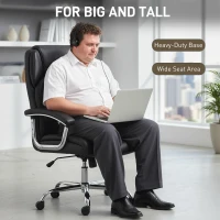 HOMCOM Big and Tall Office Chair 400 lbs, Desk Chair with Spring Cushion, PU Leather, High Back, Swivel Wheels, Black(m-7)