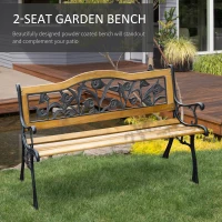 Outsunny 50" 2-Seater Garden Bench Chair, Loveseat for Yard, Lawn, Porch, Patio, Cast Iron/ Wooded, Natural(m-4)