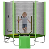 Qaba 85" Trampoline for Kids with Safety Enclosure, Toddler Trampoline with Slide Ladder for Ages 3-6 , Green(m-11)