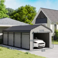 Outsunny 12' x 20' Metal Carport, Heavy Duty Garage Car Canopy with Galvanized Metal Roof and Removable Sidewalls, Dark Gray(m-3)