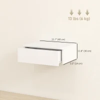 HOMCOM Set of 2 Wall Mounted Bedside Tables, Floating Nightstands with Drawer for Bedroom, White(m-3)