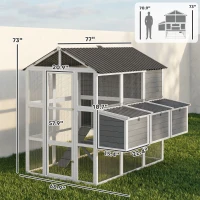 PawHut 77" Large Chicken Coop for 6-8 Chickens, Outdoor Wooden Hen House Poultry Cage with Run, Nesting Boxes, Waterproof Roof(m-3)