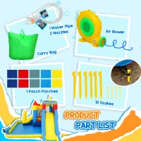 Qaba 6 in 1 Inflatable Water Slide Park with Splash Pools, 2 Slides, Trampoline, Climbing Wall, Cannon, Basketball Hoop(m-8)