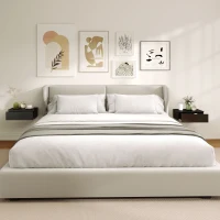 HOMCOM Set of 2 Wall Mounted Bedside Tables, Floating Nightstands with Drawer for Bedroom, Black(m-8)