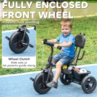 Qaba 6 in 1 Kids Tricycle with Removable Handlebar and Canopy, Navy Blue(m-6)
