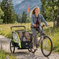 Aosom 3-in-1 Bike Trailer for Kids, Running Stroller with 2 Seats, Jogging Cart with 5-Point Harness, Storage Units, Green(m-1)