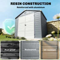Outsunny 8' x 6' Plastic Garden Storage Shed with Latch Door, Vents, Sloped Roof, Dark Grey(m-5)