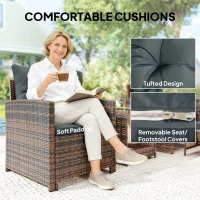 Outsunny 5 Piece Patio Furniture Set, Wicker Patio Chairs with Ottomans, 2-Tier Glass Coffee Table and Cushions, Brown/Dark Grey(m-7)