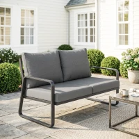 Outsunny Outdoor Sofa Thick Cushions Outdoor Patio Couch Loveseat 2 Seater for Garden Black and Light Grey(m-8)