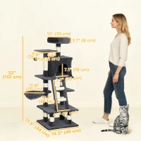 PawHut 52 Inch Large Cat Tree for Indoor Cats, Dark Grey(m-3)