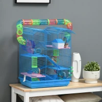PawHut 18.5" Hamster Cage, 5 Tiers Small Animal House with Tunnel Tube System, Exercise Wheel, Water Bottle, Blue(m-8)
