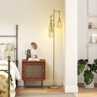 HOMCOM Industrial Floor Lamp with 3 Hanging Wire Lampshades, Dimmable Standing Lamp for Living Room, Gold(m-10)