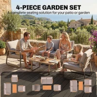 Outsunny 4 Piece Patio Furniture Set, Outdoor Sofa Set with Loveseat, 2 Armchairs, Coffee Table and Cushions(m-4)