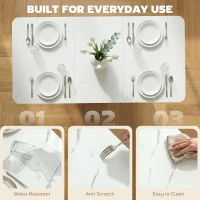 HOMCOM Drop Leaf Dining Table, Mobile Folding Table on Wheels with Drawers and Cabinet for Dining Room, Kitchen, Marble White(m-7)