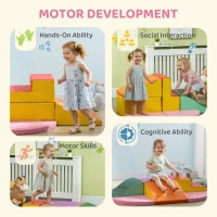 Qaba 6-Piece Soft Play for 12-36 Months Toddlers to Climb, Crawl, Slide, Red, Pink(m-10)