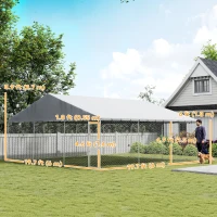 PawHut Heavy Duty Outdoor Dog Kennel with Waterproof Roof, Secure Latch, Chain Link Dog Run for Backyard, 19.7' x 19.7' x 8.9'(m-3)