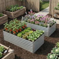 Outsunny Set of 2 Galvanised Raised Garden Bed, 6 x 3 x 2 ft Metal Garden Bed with Safe Edging, Silver(m-8)