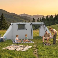 Outsunny 3-4 Person Camping Tent with 2 Rooms, 3000mm Waterproof Portable Family Tent with Carry Bag, Grey(m-8)