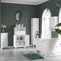 kleankin Tall Bathroom Cabinet, Freestanding Storage Organizer with Adjustable Shelves and Cupboards, 15" x 13" x 63", White(m-10)