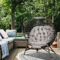 Outsunny Egg Chair, Patio Lounge Chair, Foldable Basket Chair with Large Seat Cushion, Side Pocket, Sand(m-8)
