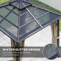 Outsunny 10' x 10' Hardtop Gazebo with 7mm Polycarbonate Double-Tier Roof, Outdoor Gazebo with Netting and Curtains, Khaki(m-6)