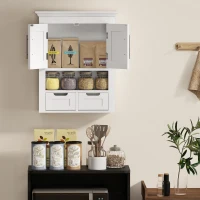 kleankin Bathroom Wall Cabinet, Medicine Cabinet, Toilet Storage Cabinet with Shelf for Living Room and Entryway, White(m-7)