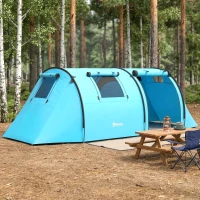 Outsunny 3-4 Person Camping Tent with 2 Rooms, 3000mm Waterproof Portable Family Tent with Carry Bag, Sky Blue(m-9)
