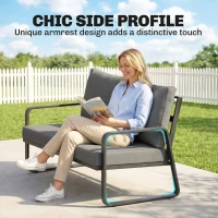 Outsunny Outdoor Sofa Thick Cushions Outdoor Patio Couch Loveseat 2 Seater for Garden Black and Light Grey(m-4)