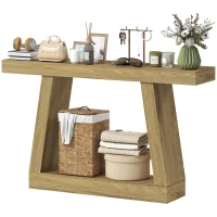 HOMCOM 55" Farmhouse Console Table, 2-Tier Entryway Table with Storage for Hallway, Living Room, Behind Couch,  Oak(m-2)