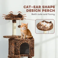 PawHut 63 Inch Cat Tree with Sisal Scratching Posts, Condos, Plush Perches, Hammock, Ladder, Dangling Balls, Leopard Print(m-5)
