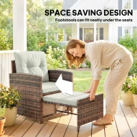 Outsunny 5 Piece Patio Furniture Set, Wicker Patio Chairs with Ottomans, 2-Tier Glass Coffee Table and Cushions, Brown/Cream(m-4)