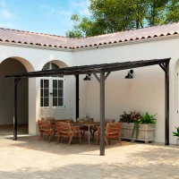Outsunny 10' x 14' Hardtop Gazebo Wall-Mounted / Free Standing Outdoor Pergola with UPF 50+ & Waterproof Polycarbonate Roof(m-9)