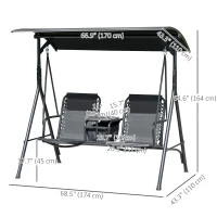 Outsunny 2 Person Covered Porch Swing Patio Swing with Pivot Storage Table, Cup Holder, & Adjustable Overhead Canopy, Black(m-3)