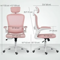 HOMCOM Ergonomic Mesh Office Chair, High Back Desk Chair with Rotatable Headrest, Flip-Up Armrests, Lumbar Support, Pink(m-3)