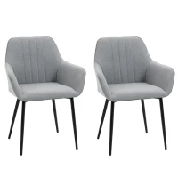 HOMCOM Dining Chairs Set of 2, Upholstered Linen Fabric Accent Chairs with Metal Legs, Light Grey(m-2)