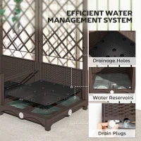 Outsunny Raised Garden Bed with Trellis, Plastic Raised Flower Bed with Drainage Holes and Drain Plugs(m-6)